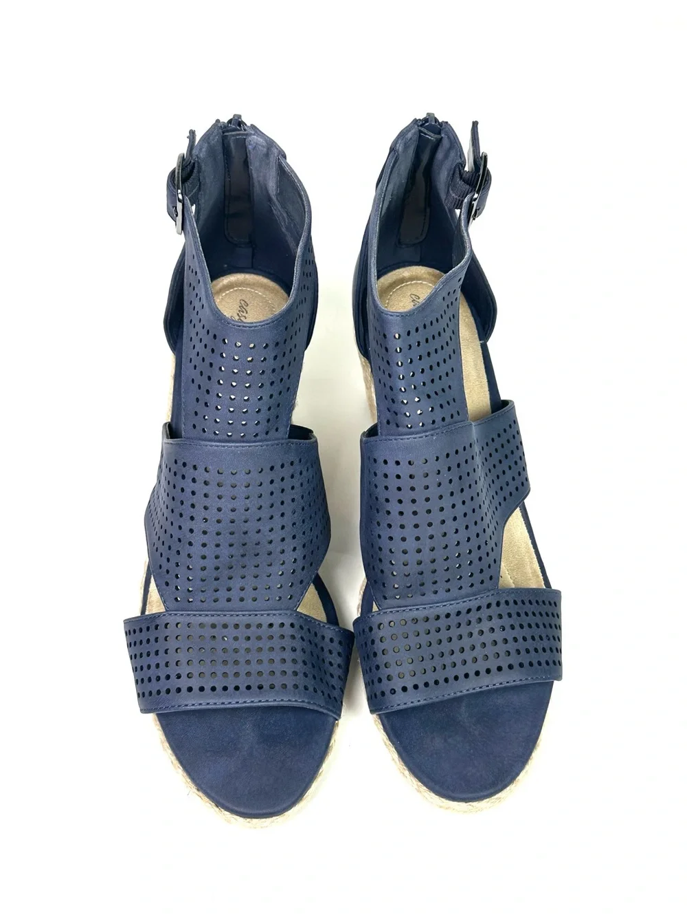 Navy Espadrille Wedge Women’s Sandals Easy Street Tova Size 10 W
